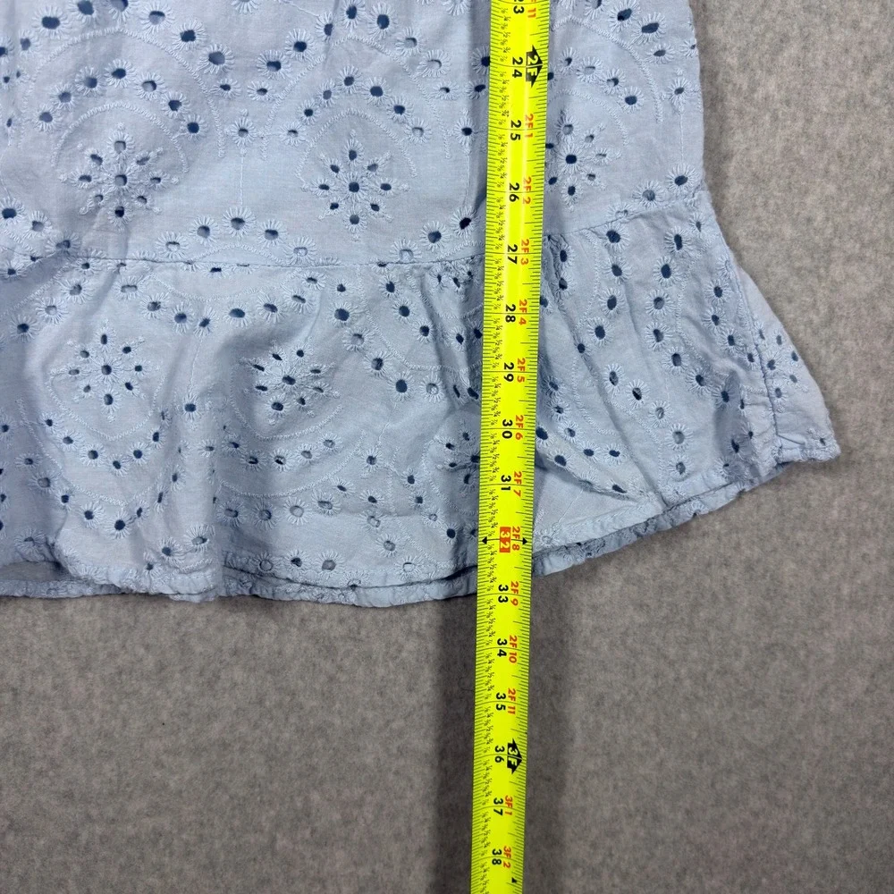 Jessica Simpson Light Blue Eyelet Cutout Ruffle Mini Dress Small Cotton